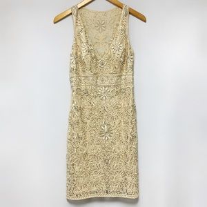 SUE WONG Beaded V Neck Sleeveless Lace Dress size 6